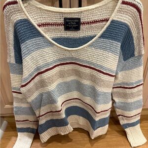 Abercrombie & Fitch Women's Striped Sweater - Blue, Red, and Cream